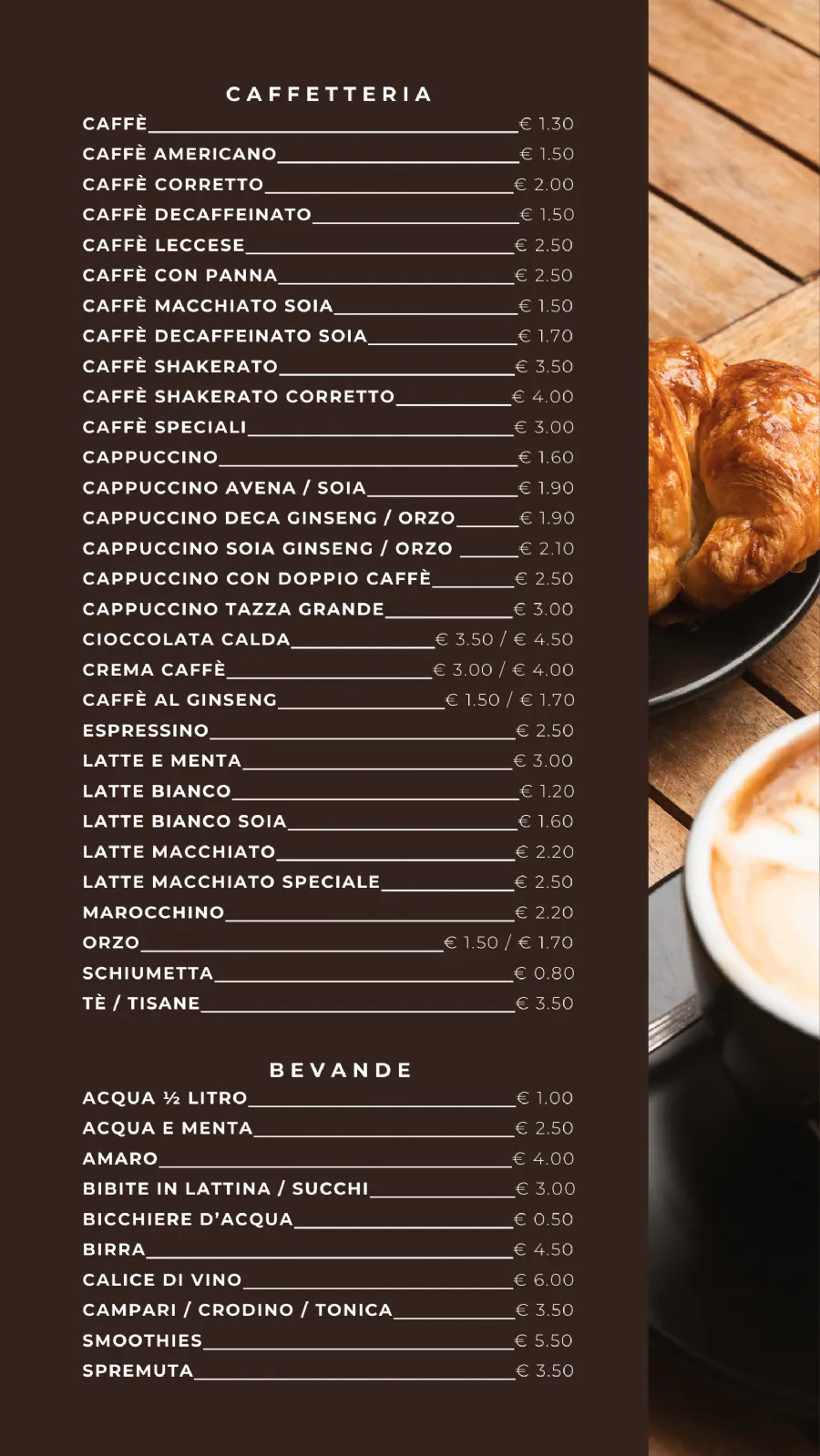 Listino online : MENU L' ARTE DEL CROISSANT BOUTIQUE - BAR BISTROT